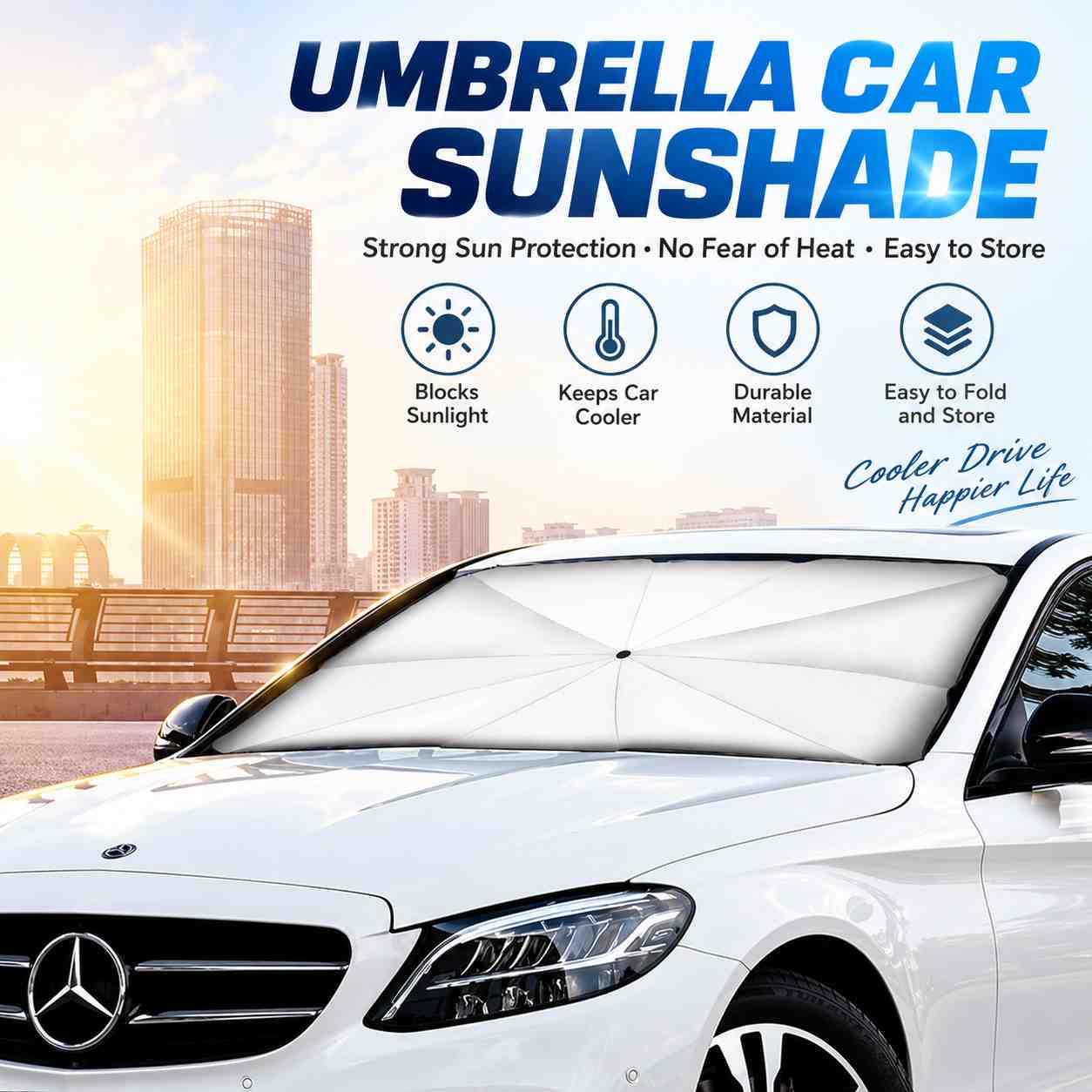 Titanium Silver Windshield Sunshade Umbrella